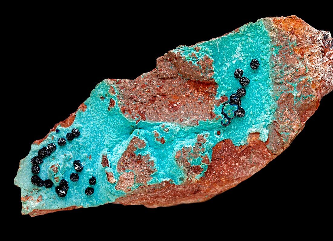 Cornetite mineral on chrysocolla