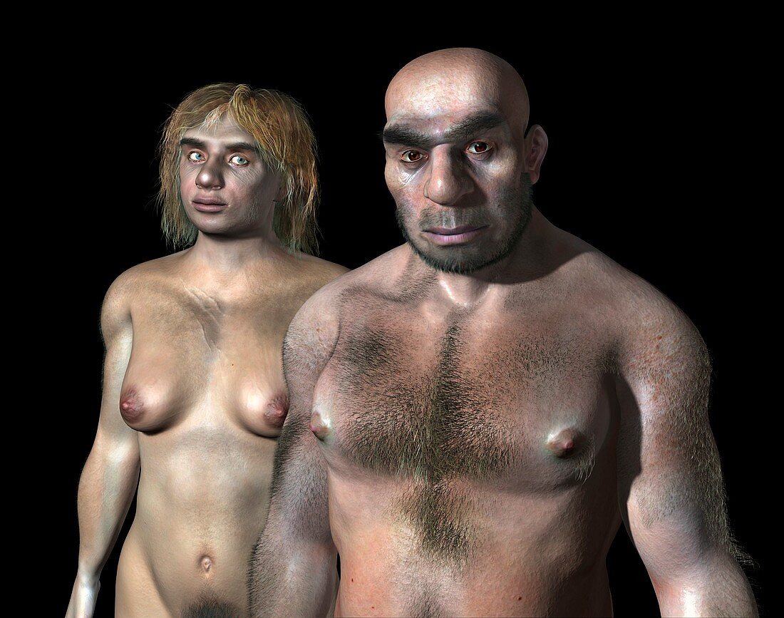 Neanderthal couple,artwork