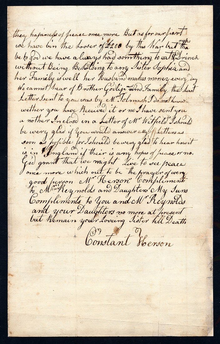 Sowerby family letter,18th century