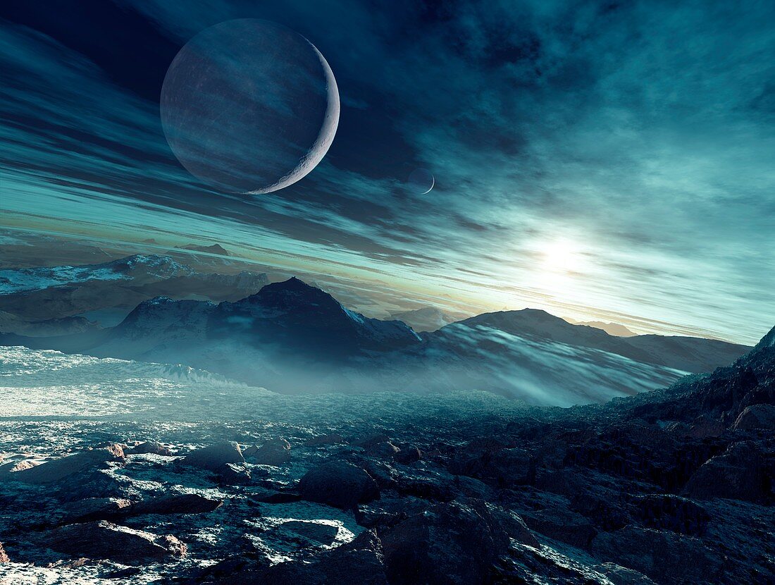 Alien landscape and moons,artwork