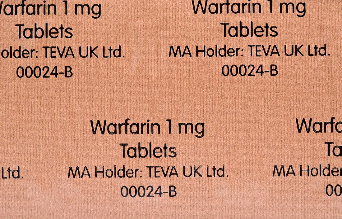 Bubble pack of warfarin tablets