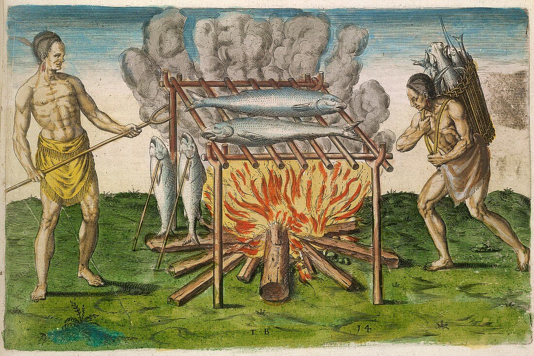 Native Americans cooking,16th century