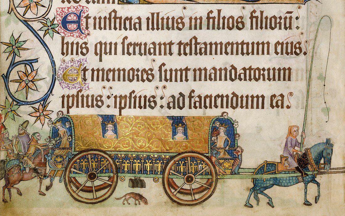 Medieval royal coach,Luttrell Psalter