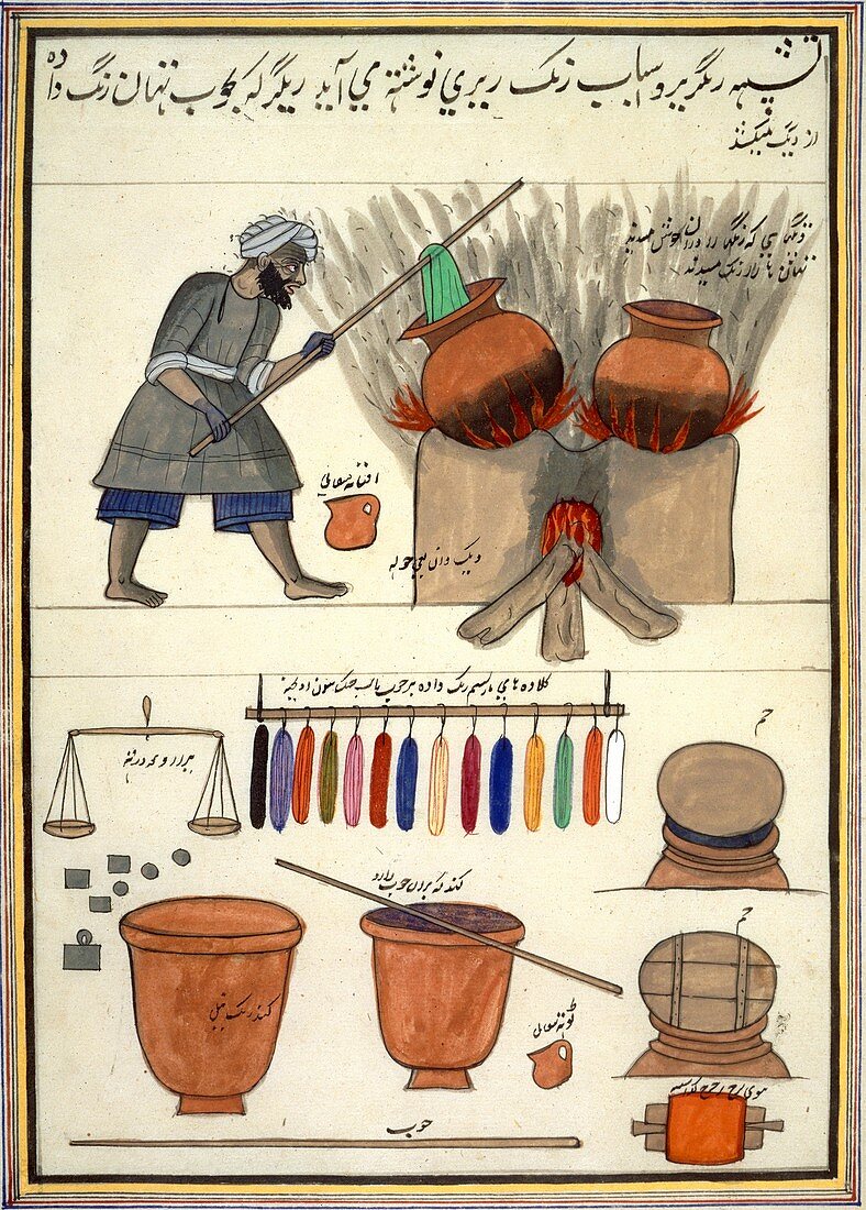 Man dyeing cloth in India,1850s