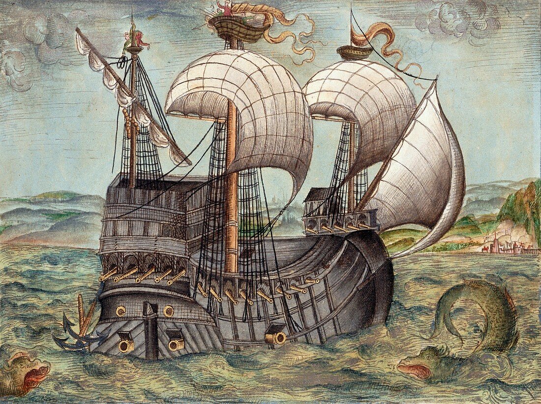 Galleon sails to Venezuela,16th century