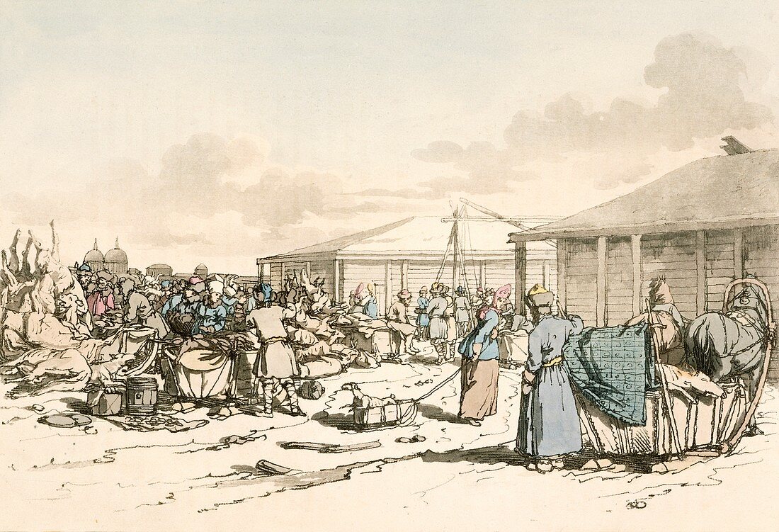 Open-air meat market,Russia,1800s