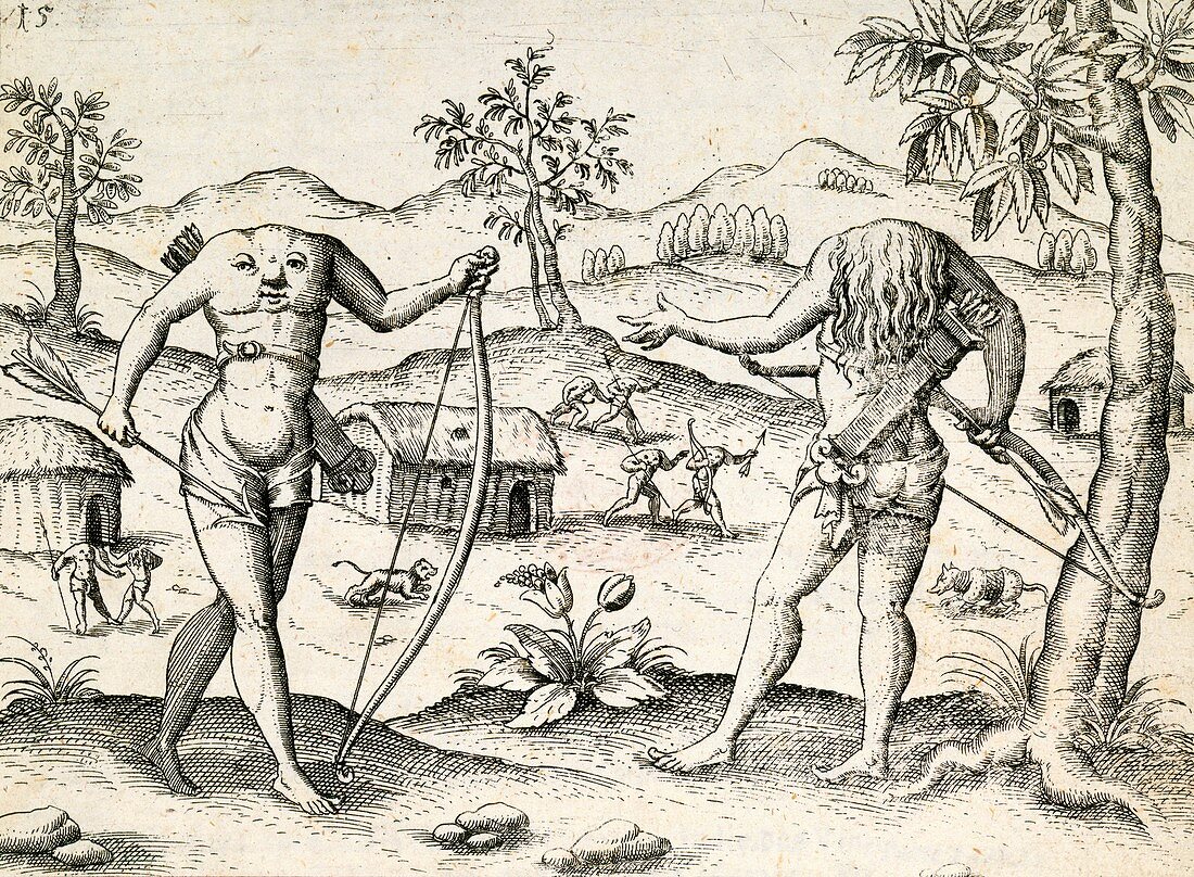 Mythical headless creatures,16th century