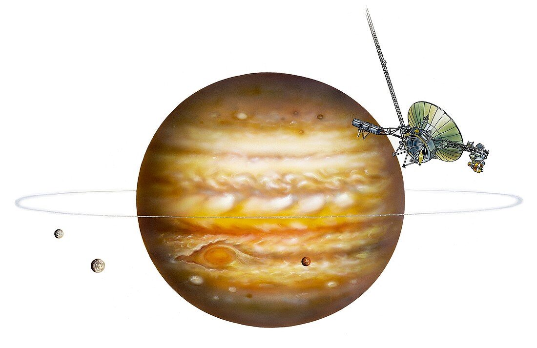Voyager spacecraft and Jupiter,artwork