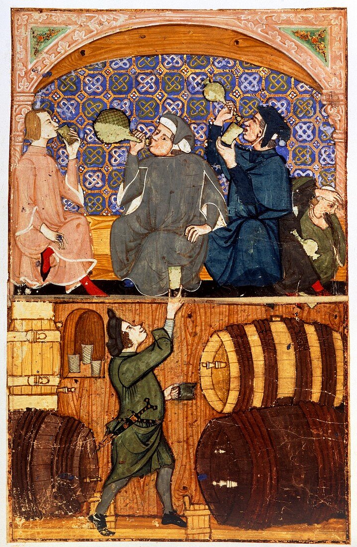 Tavern drinking scenes,14th century