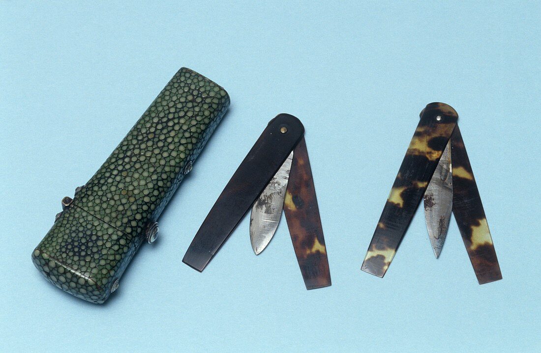 Two lancets and shagreen case,circa 1790