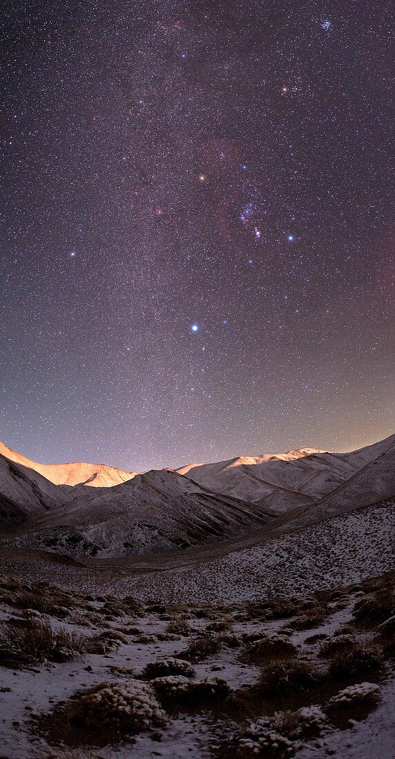 Milky Way over snow-covered mountains