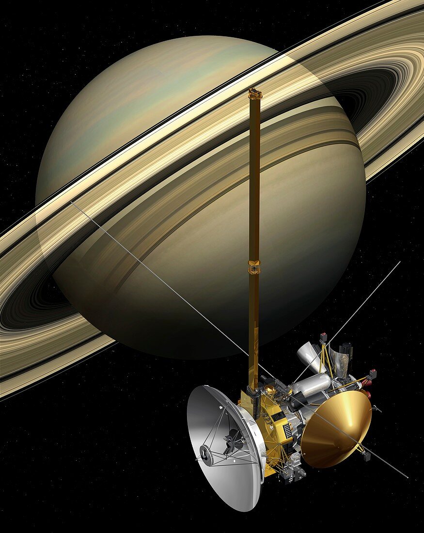 Cassini-Huygens probe and Saturn,artwork