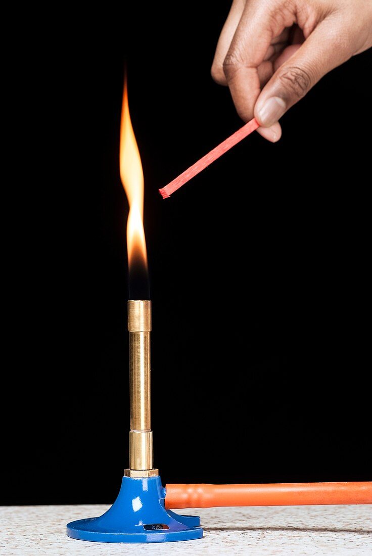 Lighting a splint with a Bunsen flame