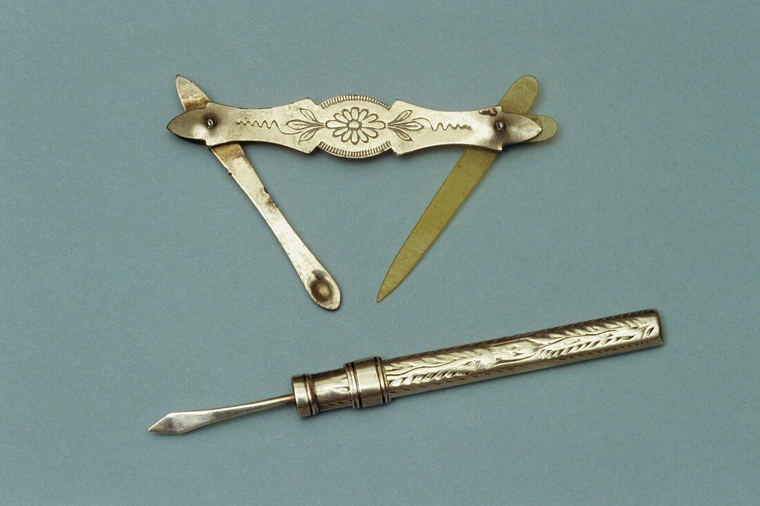 Ear scoop and toothpicks,circa 1890