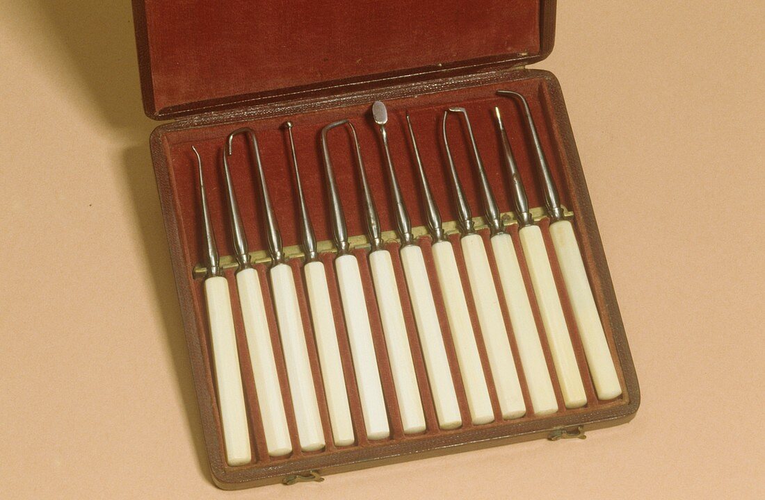 Dental hygiene tools,circa 1830
