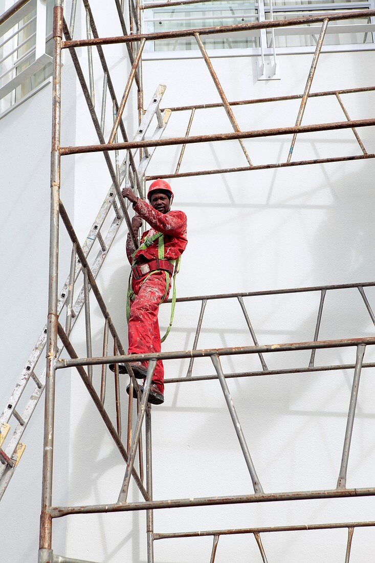 Worker on scaffolding