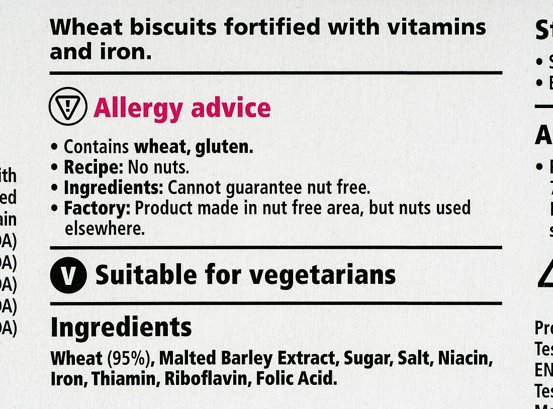 Allergy advice label