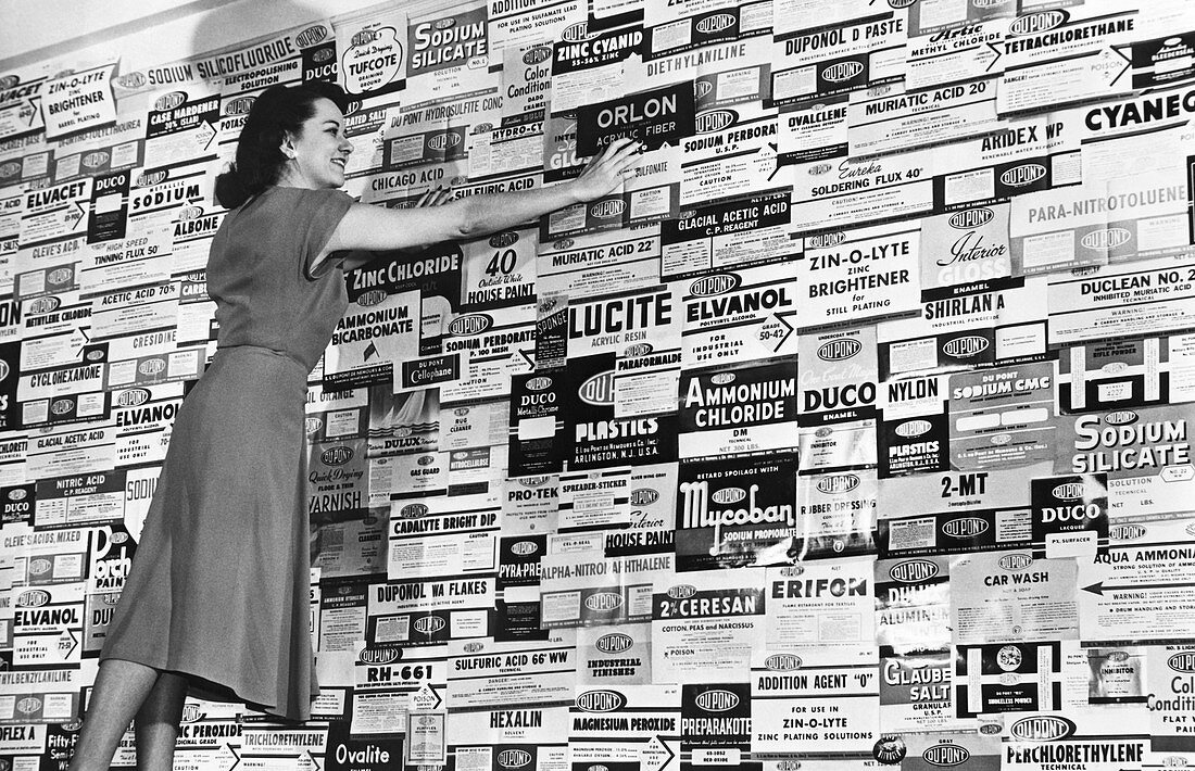 DuPont products label display,1940s