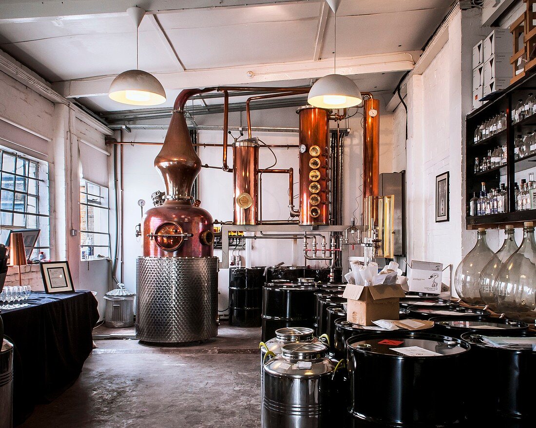 Gin distillery and copper still