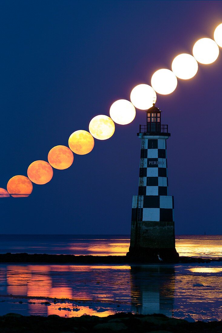 Full Moon rising over lighthouse