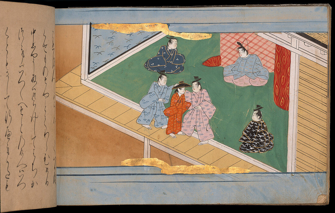 Men and women wearing kimonos