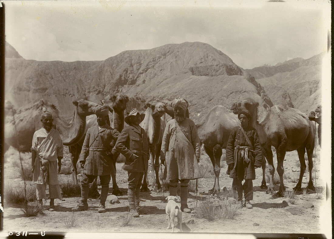 Group posed with camels