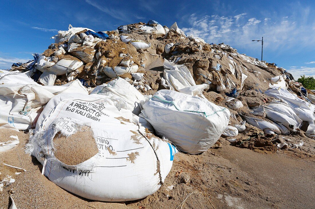 Sandbags in a port after flooding