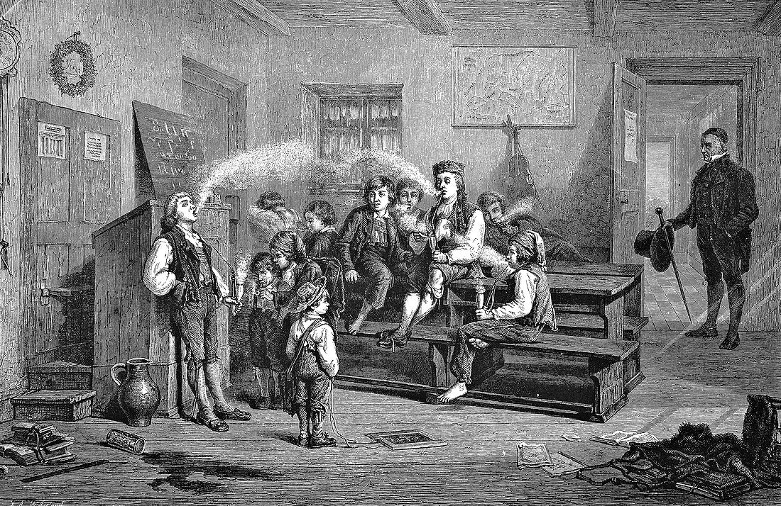 School children smoking,19th Century