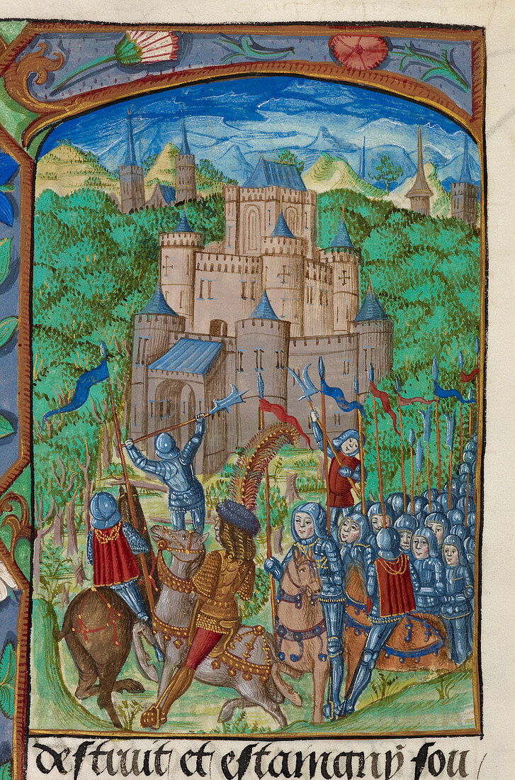 Army laying siege to a castle