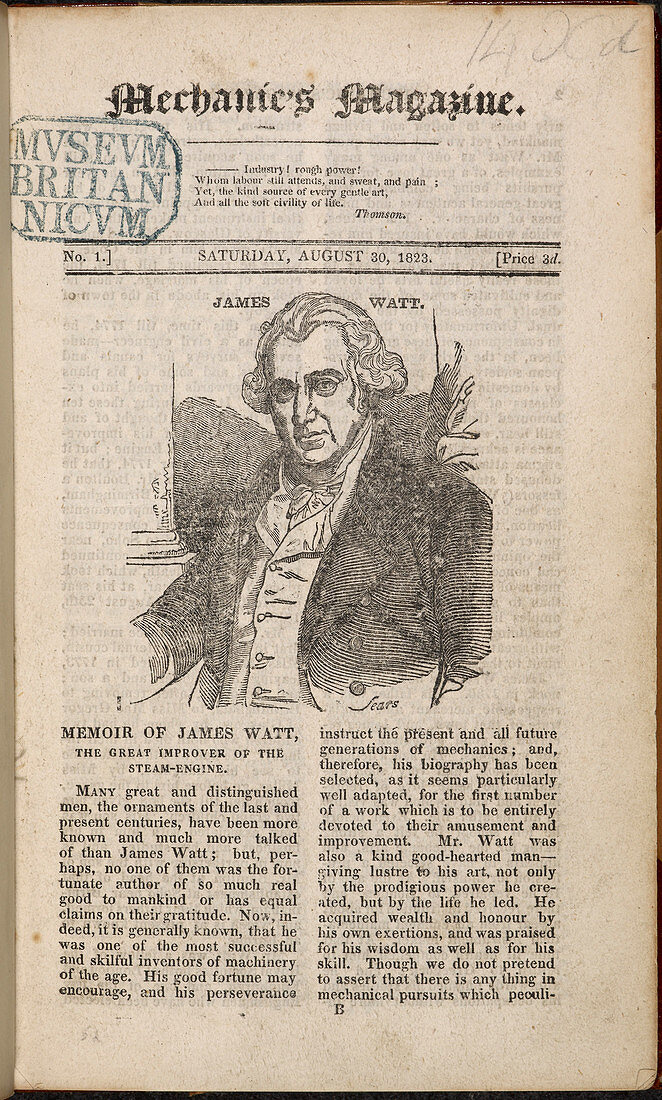A portrait and obituary of James Watt