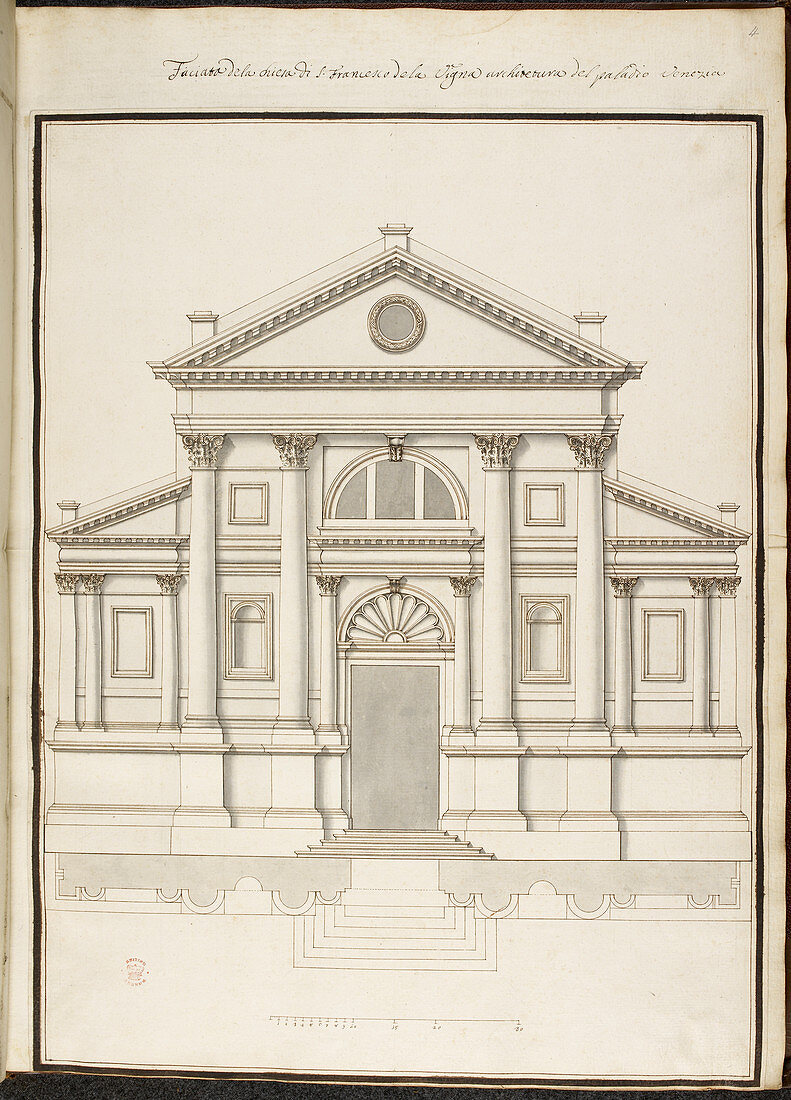 Drawing of elevation of Italian building