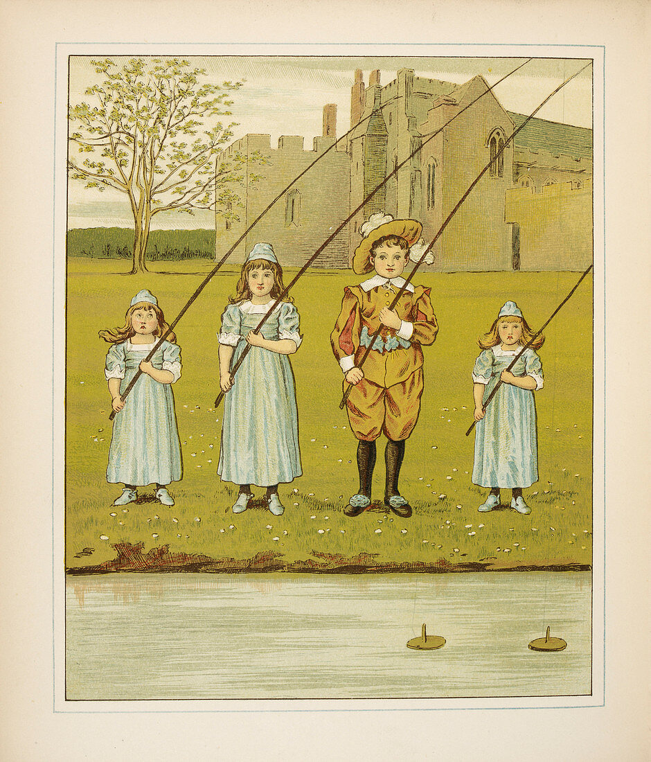 Three girls and one boy fishing