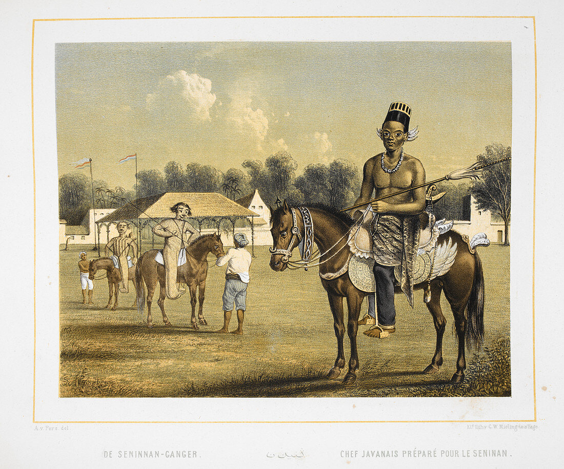 A javanese chief,mounted on a horse