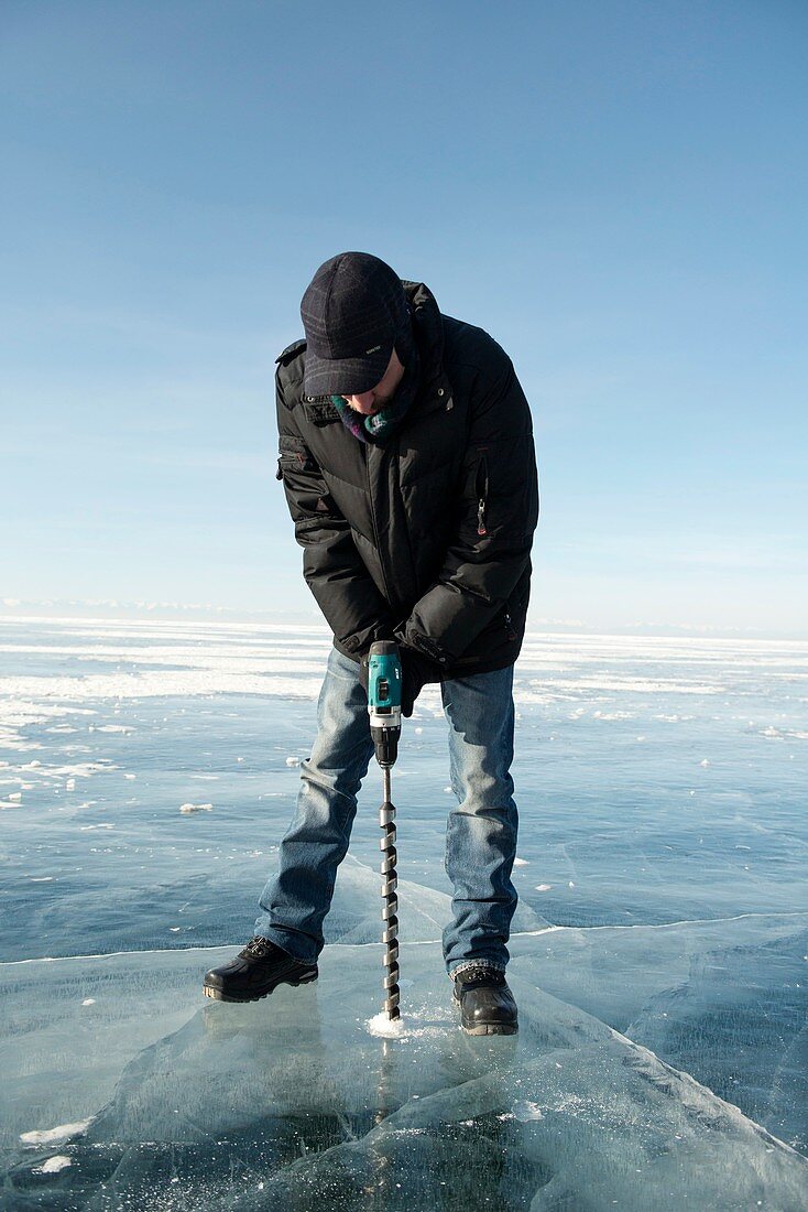 Ice thickness measuring,Lake Baikal