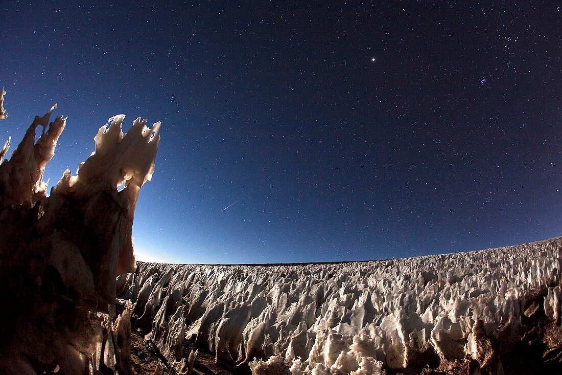Andean ice field at night