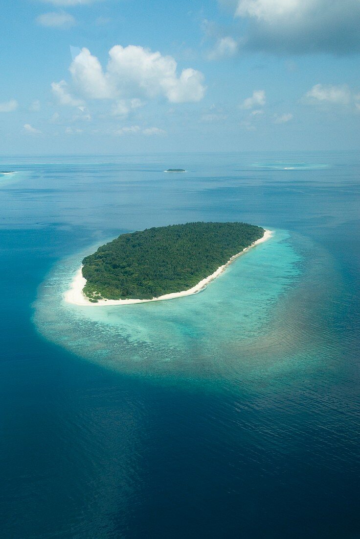 Aerial of Finolhas Island in the Maldives