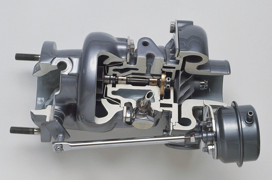 Sectioned modern turbocharger from an car