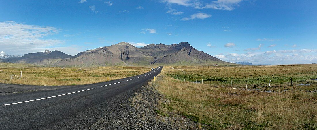 Dormant volcano and road,Iceland
