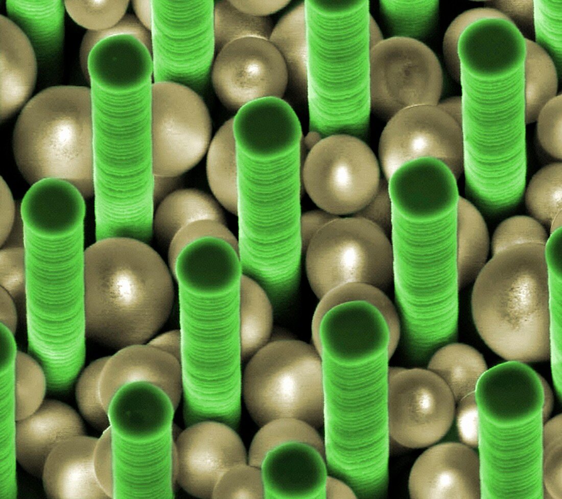 Nanoparticles trapped in pillar array