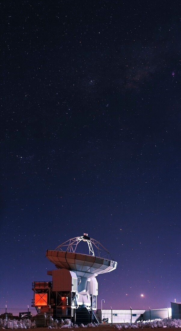APEX radio telescope and night sky