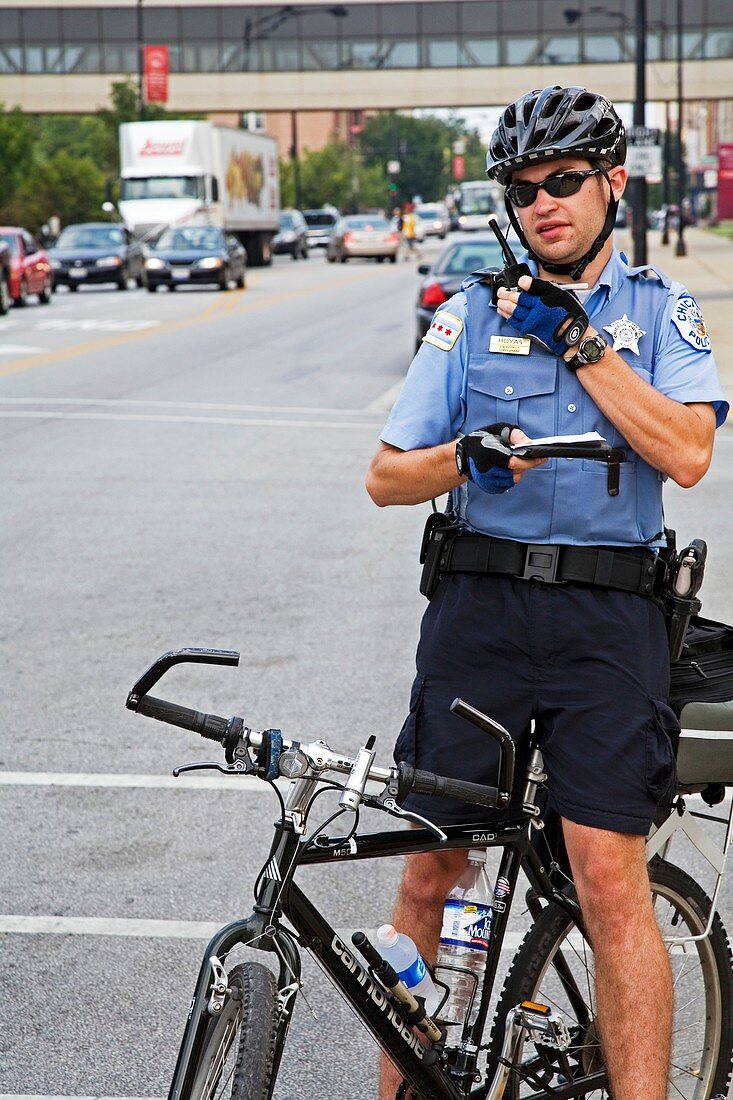 Cycling policeman,Chicago,USA