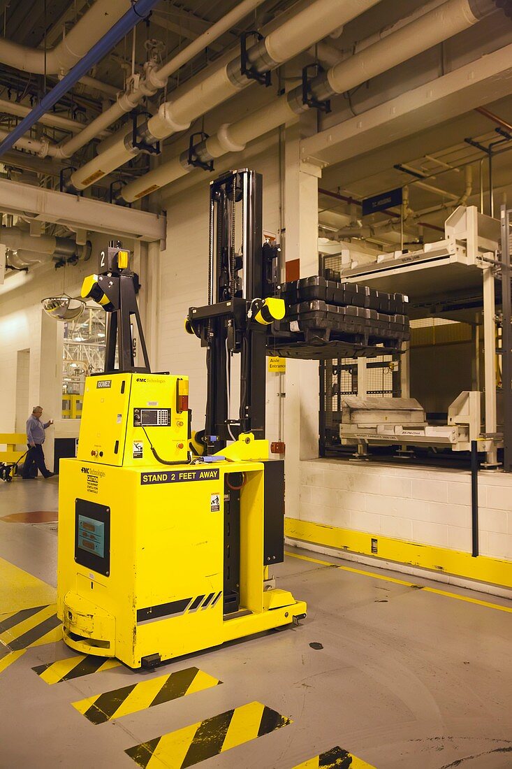 Automated forklift at a car factory