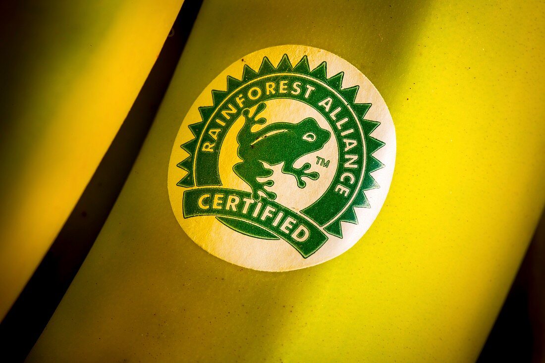 Rainforest Alliance label on banana