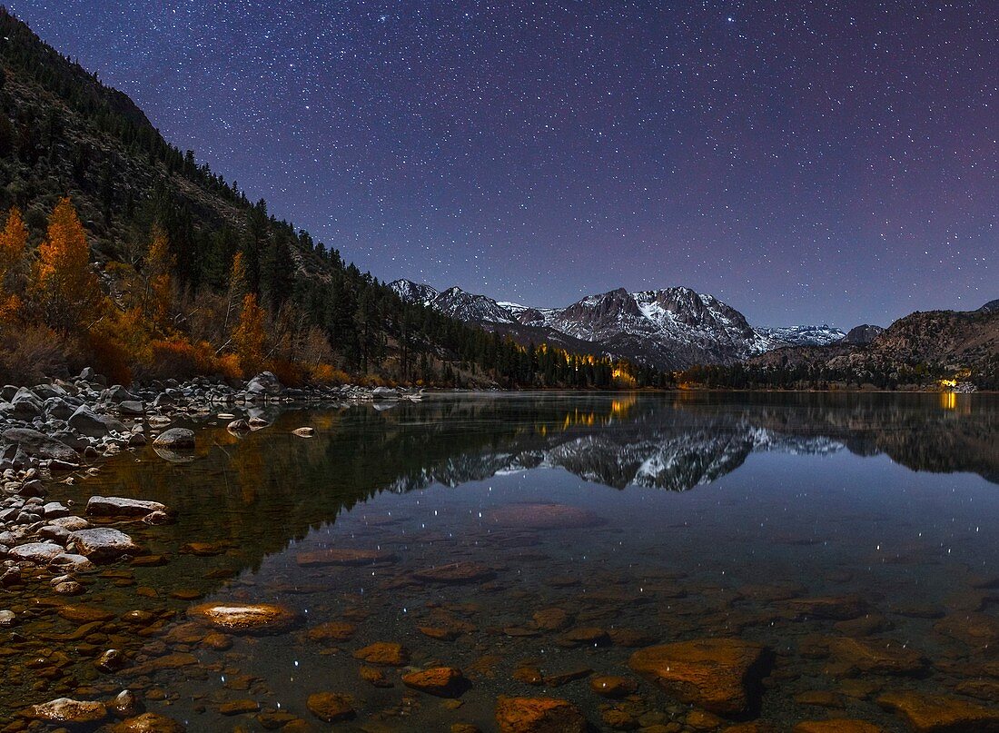 Night sky over June Lake,California,USA