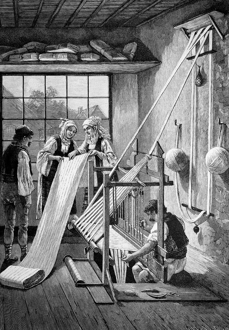 Cotton loom,19th century artwork