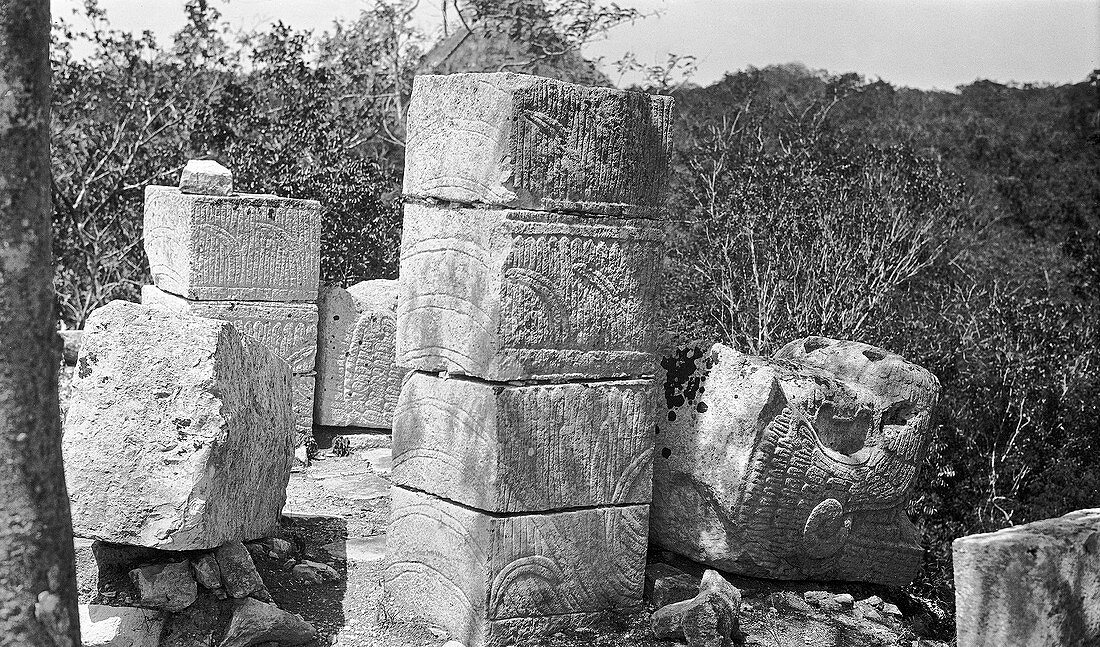 Mayan temple carvings,1910s