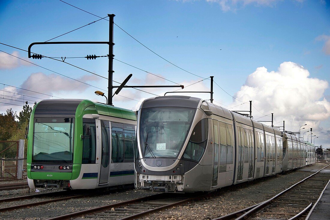 Assembled trams awaiting delivery