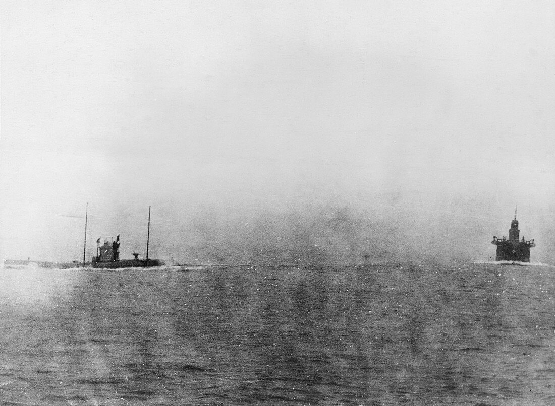 German U-boat chasing merchant ship,WWI