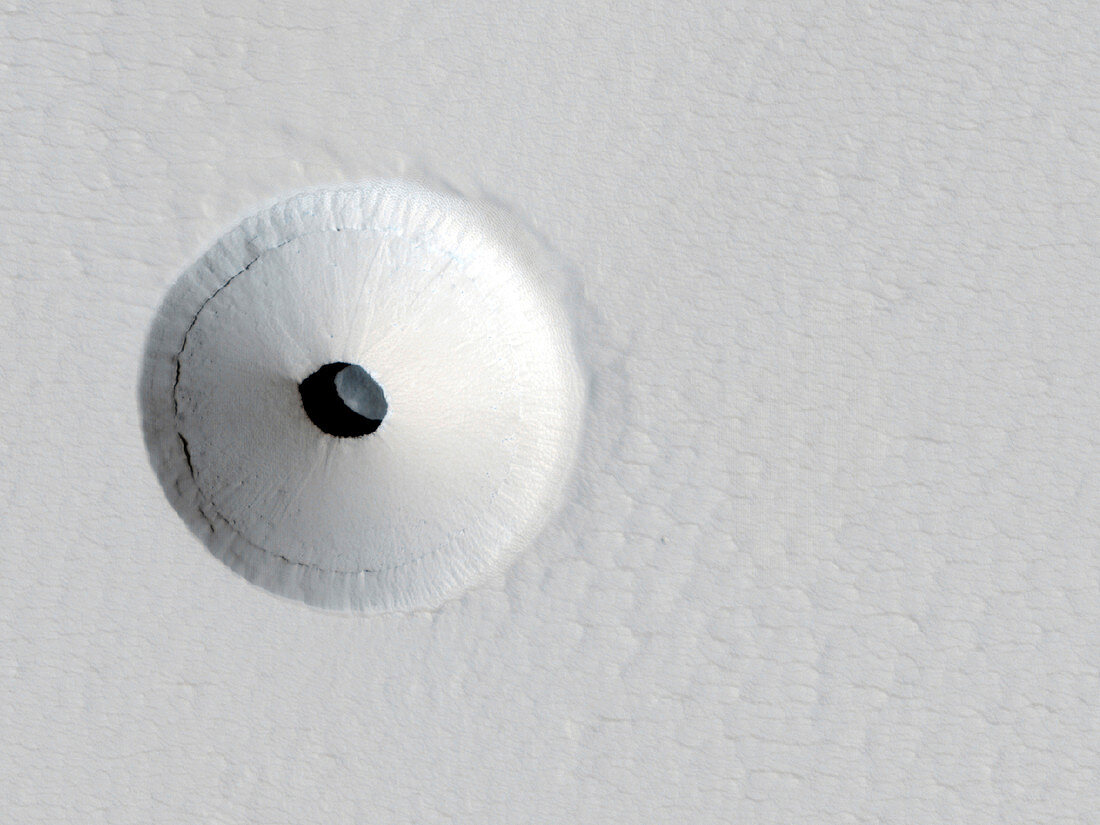 Pit on a Martian volcano,satellite image