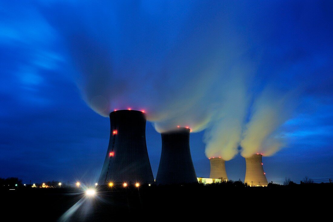 Nuclear power station at night